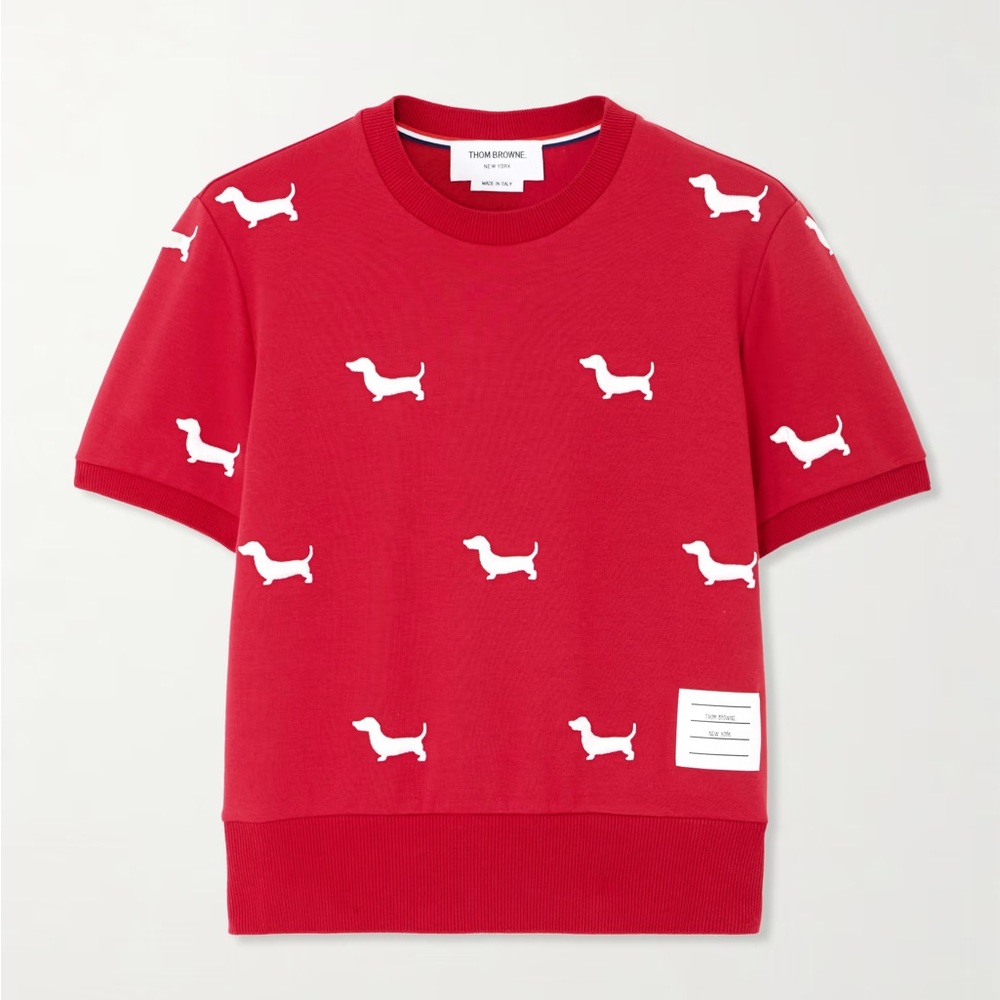 THOM BROWNE Hector Embroidered Ribbed Cuff T-Shirt